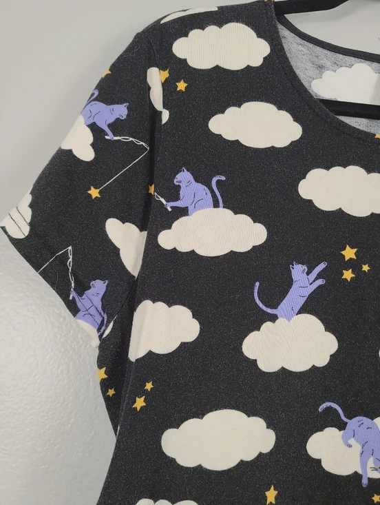 Modcloth Wishing On A Star Cat Clouds Novelty Print Babydoll Retro Cotton Dress - Picture 5 of 16